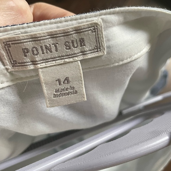 Point Sur J Crew Blue Striped Linen Front Button Blue Summer Midi Dress Size 14 - Picture 3 of 5